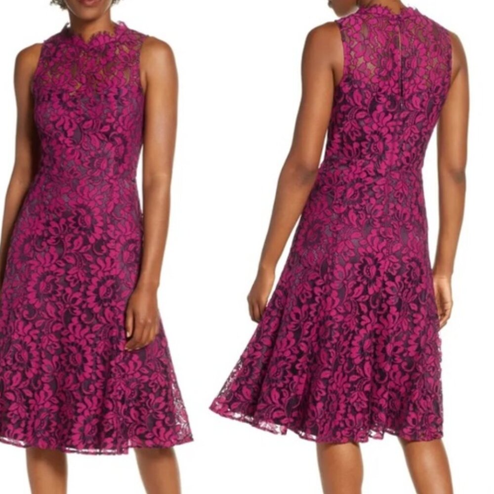 Eliza J Fuchsia Pink Purple Sleeveless Lace Fit and Flare Dress Size 10